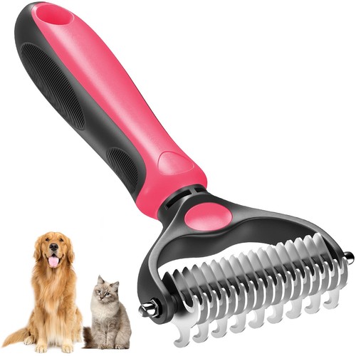 Pink pet grooming brush double - pink,